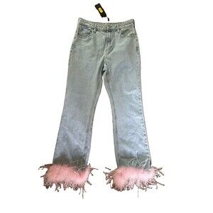 NWT-Gianni Bini High Rise-flare Sz 29 Removable Pink Faux Fur Trim